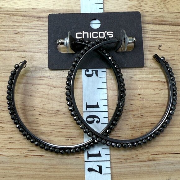 Chicos Black Beaded Hoop Earrings With Stud Closure - Picture 2 of 4